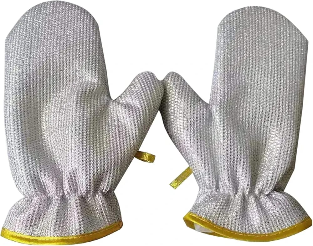 Reusable Non-Scratch Wire Hand Gloves, Ideal for Washing Dishes, Multipurpose Cleaning, Wet and Dry, Stainless Steel Scrubber, Dishwashing Gloves, Machine Washable (Hand Gloves, 2)
